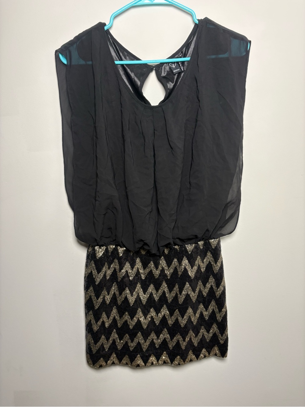 Windsor Black Mini Dress with Gold Chevron Skirt